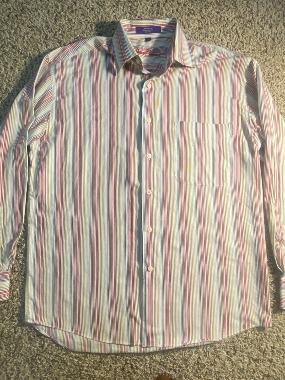 Alan Flusser Dress Shirt Men’s Small Long Sleeve Formal White Pink Striped